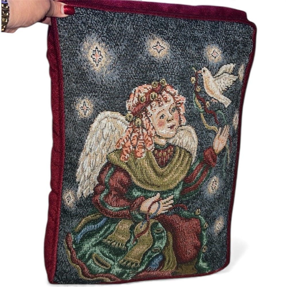 Vintage tapestry Angel with Dove throw pillow Christmas, angle, holiday